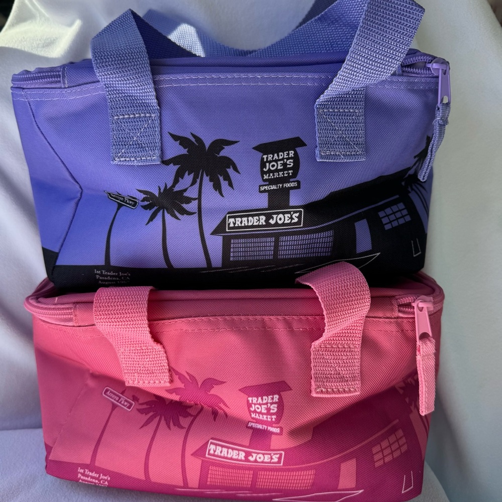 Set of 2 - TraderJoe’s Mini Insulated Tote Bags Purple & Pink NWT Sold Out